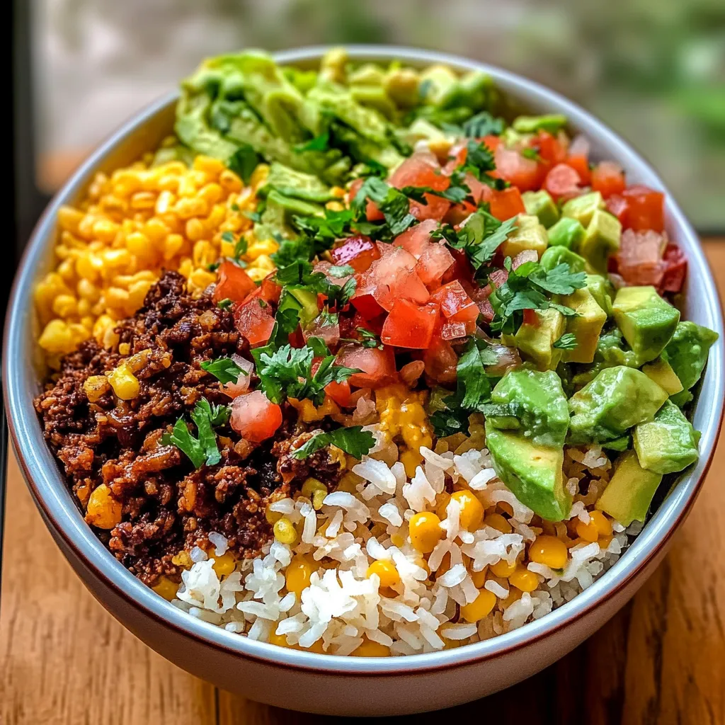 Smoky Chipotle Taco Rice Bowl with Lime-Cilantro Crema and Fresh Toppings